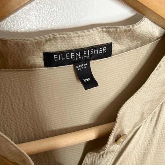 Eileen Fisher Hammered Silk Button Up Shirt MP Tan Champagne Satin Minimalist - Picture 3 of 7